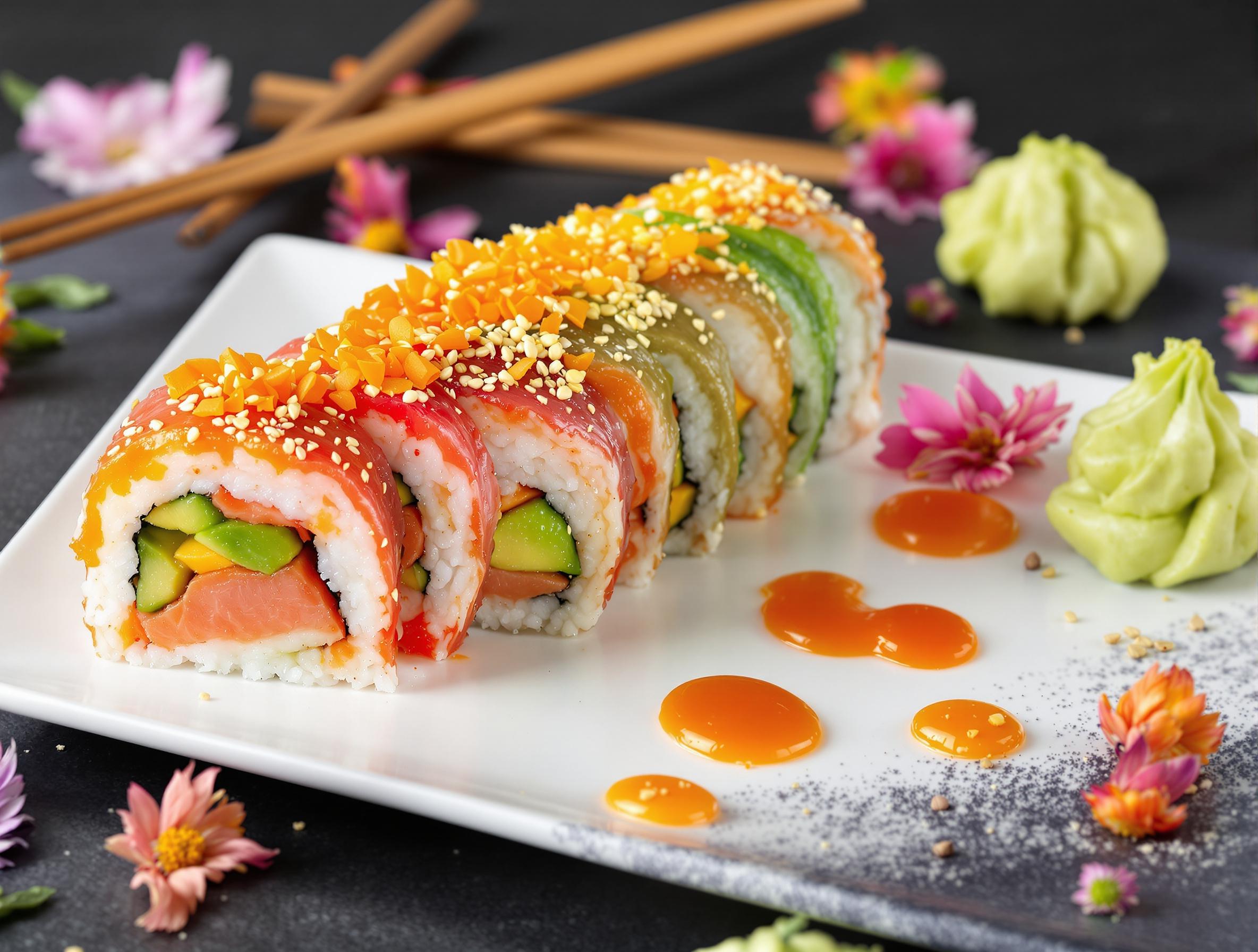 What goes on top of a rainbow roll