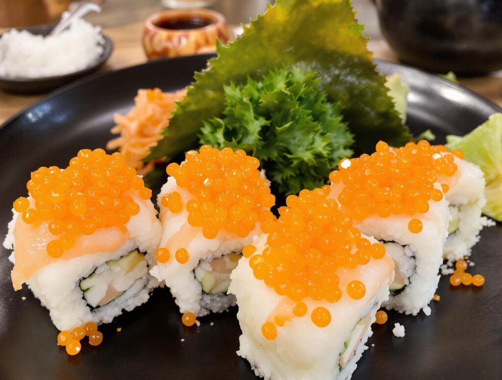 Salmon Roe on Sushi Rolls