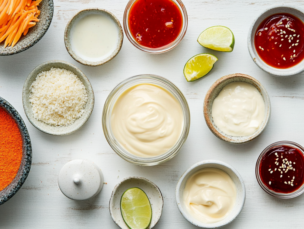Bang Bang Sauce Ingredients Flat Lay