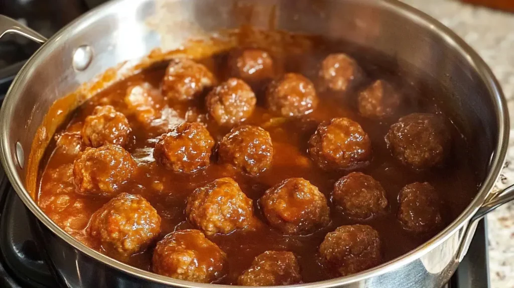 Meatballs Simmering In Sauce